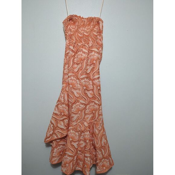 NWT Anthropologie Womens Midi Floral Embroidery Bodycon Dress Orange Size 8 - Picture 7 of 12